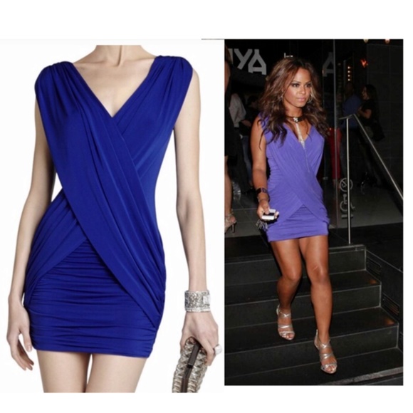 BCBGMaxAzria Blue Ruched Cocktail Dress Size Small - Picture 1 of 6